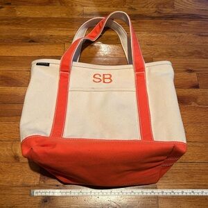 Land’s End Orange and Cream Canvas Tote Bag